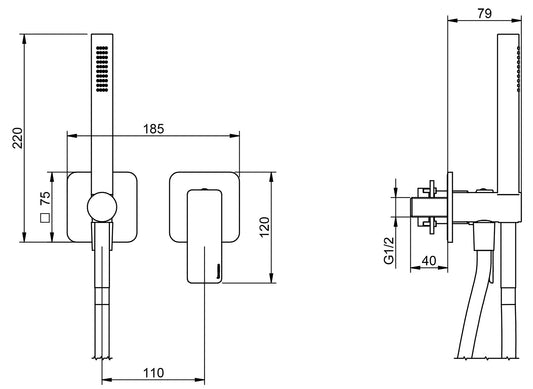Rubinetterie Treemme 3M Hask RWIT 6AD4 CC 01 + RWIT 51A5 ZZ 01 Miscelatore Doccia Incasso Meccanico Parete Doccetta Flessibile Forma Tonda Quadra 2 Fori Monocomando 1 Leva 1 Via Materiale Ottone Finitura Cromata Stile Moderno Parte Interna Esterna Incluse