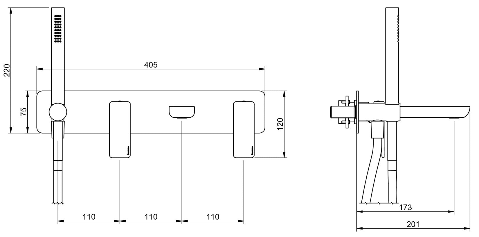 Rubinetterie Treemme 3M Hask RWIT 6AD7 CC 01 + RWIT 51D7 ZZ 12 Miscelatore Vasca / Doccia Incasso Muro Monocomando Meccanico Parte Interna Esterna Inclusa 4 Fori Con Piastra Ottone Cromata 2 Leve Stile Moderno Doccetta Estraibile Metallo Flessibile PVC