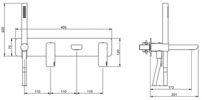 Rubinetterie Treemme 3M Hask RWIT 6AD7 CC 01 + RWIT 51D7 ZZ 12 Miscelatore Vasca / Doccia Incasso Muro Monocomando Meccanico Parte Interna Esterna Inclusa 4 Fori Con Piastra Ottone Cromata 2 Leve Stile Moderno Doccetta Estraibile Metallo Flessibile PVC