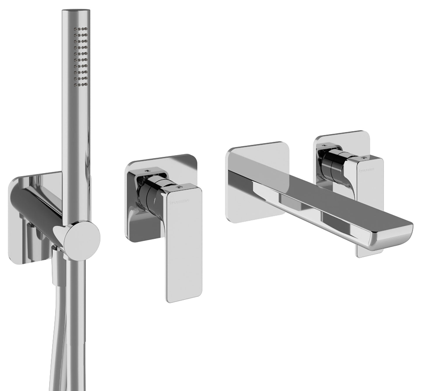 Rubinetterie Treemme 3M Hask RWIT 6AD8 CC 01 + RWIT 51D7 ZZ 12 Miscelatore Vasca / Doccia Incasso Muro Monocomando Meccanico Parte Interna Esterna Inclusa 4 Fori Senza Piastra Ottone Cromata 2 Leve Stile Moderno Doccetta Estraibile Metallo Flessibile PVC