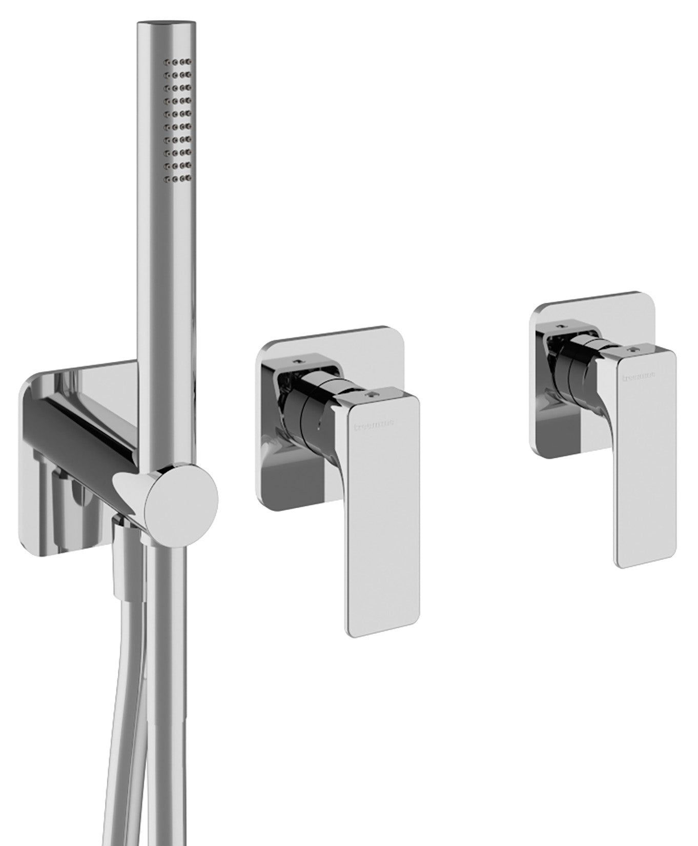 Rubinetterie Treemme 3M Hask RWIT 6AD9 CC 01 + RWIT 51D9 ZZ 01 Miscelatore Vasca / Doccia Incasso Muro Monocomando Meccanico Parte Interna Esterna Inclusa 3 Fori Senza Piastra Ottone Cromata 2 Leve Manopole Stile Moderno Doccetta Metallo Flessibile PVC