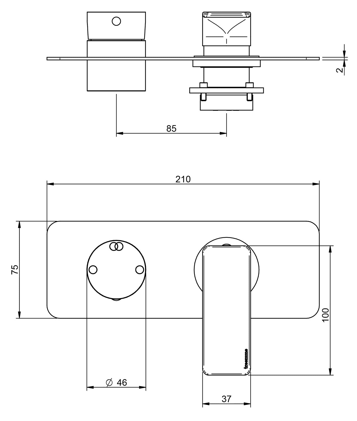 Rubinetterie Treemme 3M Hask RWIT 6AE2 CC 01 + RWIT 22A2 ZZ 01 Miscelatore Monocomando Doccia Incasso Muro Con Deviatore 2 Uscite Meccanico Due Fori 1 Leva Con Piastra Orizzontale Staffa Per Cartongesso Ottone Cromata Parte Interna Esterna Incluse