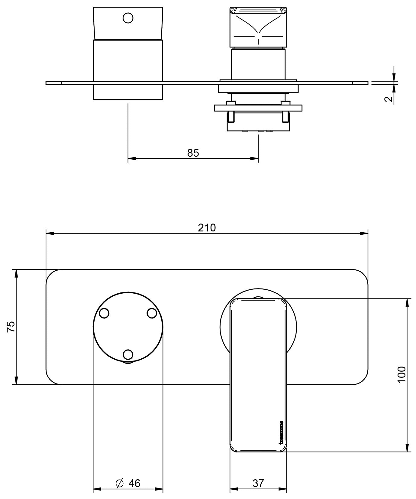 Rubinetterie Treemme 3M Hask RWIT 6AE3 CC 01 + RWIT 22A2 ZZ 01 Miscelatore Monocomando Doccia Incasso Muro Con Deviatore 3 Uscite Meccanico Due Fori 1 Leva Con Piastra Orizzontale Staffa Per Cartongesso Ottone Cromata Parte Interna Esterna Incluse