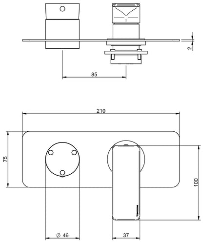 Rubinetterie Treemme 3M Hask RWIT 6AE3 CC 01 + RWIT 22A2 ZZ 01 Miscelatore Monocomando Doccia Incasso Muro Con Deviatore 3 Uscite Meccanico Due Fori 1 Leva Con Piastra Orizzontale Staffa Per Cartongesso Ottone Cromata Parte Interna Esterna Incluse