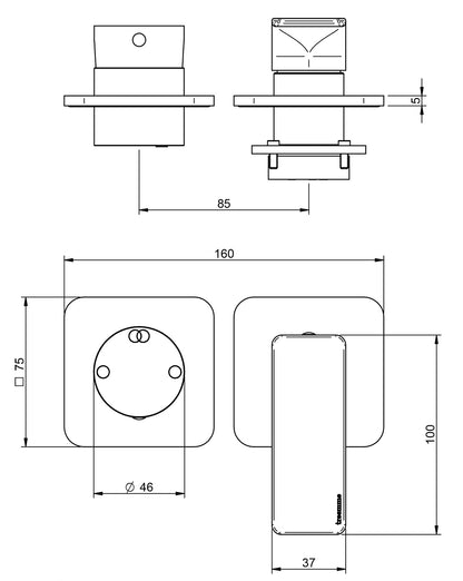 Rubinetterie Treemme 3M Hask RWIT 6AF2 CC 01 + RWIT 22A2 ZZ 01 Miscelatore Monocomando Doccia Incasso Muro Con Deviatore 2 Uscite Meccanico Due Fori 1 Leva Senza Piastra Orizzontale Staffa Per Cartongesso Ottone Cromata Parte Interna Esterna Incluse