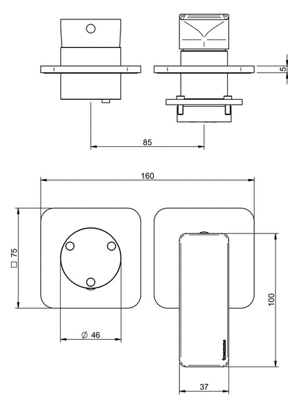 Rubinetterie Treemme 3M Hask RWIT 6AF3 CC 01 + RWIT 22A2 ZZ 01 Miscelatore Monocomando Doccia Incasso Muro Con Deviatore 3 Uscite Meccanico Due Fori 1 Leva Senza Piastra Orizzontale Staffa Per Cartongesso Ottone Cromata Parte Interna Esterna Incluse