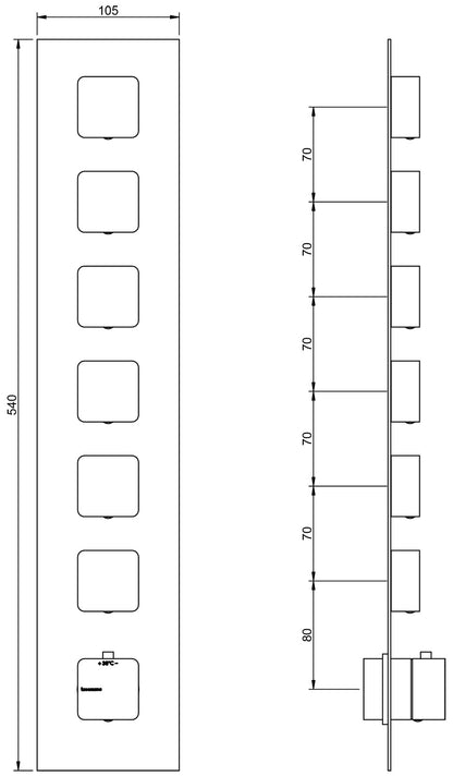 Rubinetterie Treemme 3M Hask RWIT 7264 CC 77 + RWIT 7264 ZZ 30 Miscelatore Termostatico Doccia Incasso Muro 6 Uscite 7 Fori 1 Leva Con Piastra Doppio Orientamento Materiale Ottone Finitura Cromata Parte Interna Esterna Incluse