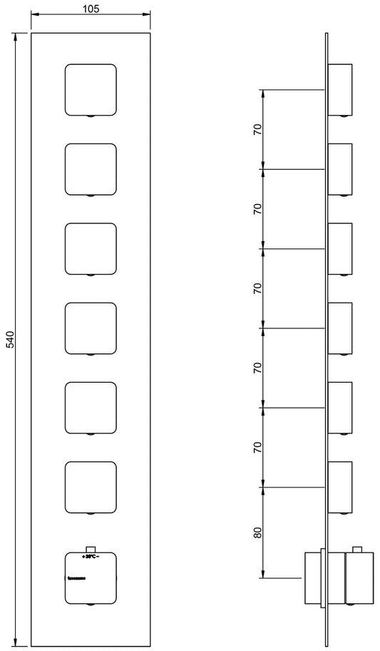 Rubinetterie Treemme 3M Hask RWIT 7264 CC 77 + RWIT 7264 ZZ 30 Miscelatore Termostatico Doccia Incasso Muro 6 Uscite 7 Fori 1 Leva Con Piastra Doppio Orientamento Materiale Ottone Finitura Cromata Parte Interna Esterna Incluse
