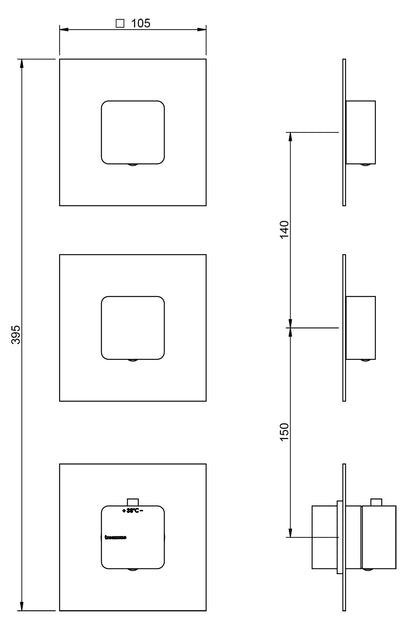 Rubinetterie Treemme 3M Hask RWIT 7274 CC 77 + RWIT 7274 ZZ 40 Miscelatore Termostatico Doccia Incasso Muro 2 Uscite 3 Fori 1 Leva Senza Piastra Doppio Orientamento Materiale Ottone Finitura Cromata Parte Interna Esterna Incluse