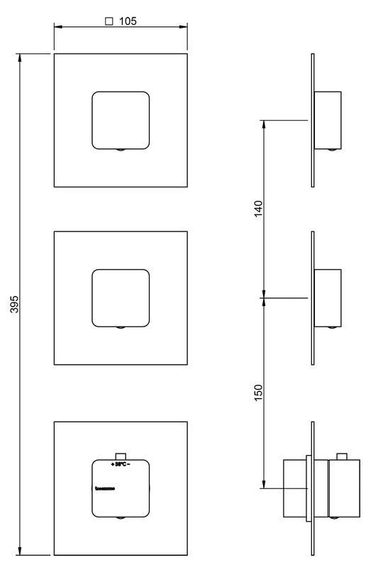 Rubinetterie Treemme 3M Hask RWIT 7274 CC 77 + RWIT 7274 ZZ 40 Miscelatore Termostatico Doccia Incasso Muro 2 Uscite 3 Fori 1 Leva Senza Piastra Doppio Orientamento Materiale Ottone Finitura Cromata Parte Interna Esterna Incluse