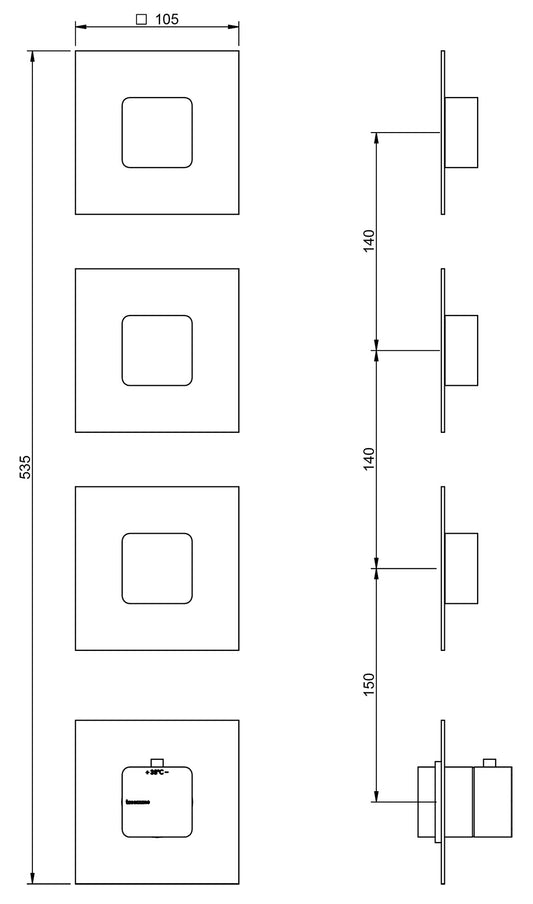 Rubinetterie Treemme 3M Hask RWIT 7275 CC 77 + RWIT 7275 ZZ 40 Miscelatore Termostatico Doccia Incasso Muro 3 Uscite 4 Fori 1 Leva Senza Piastra Doppio Orientamento Materiale Ottone Finitura Cromata Parte Interna Esterna Incluse