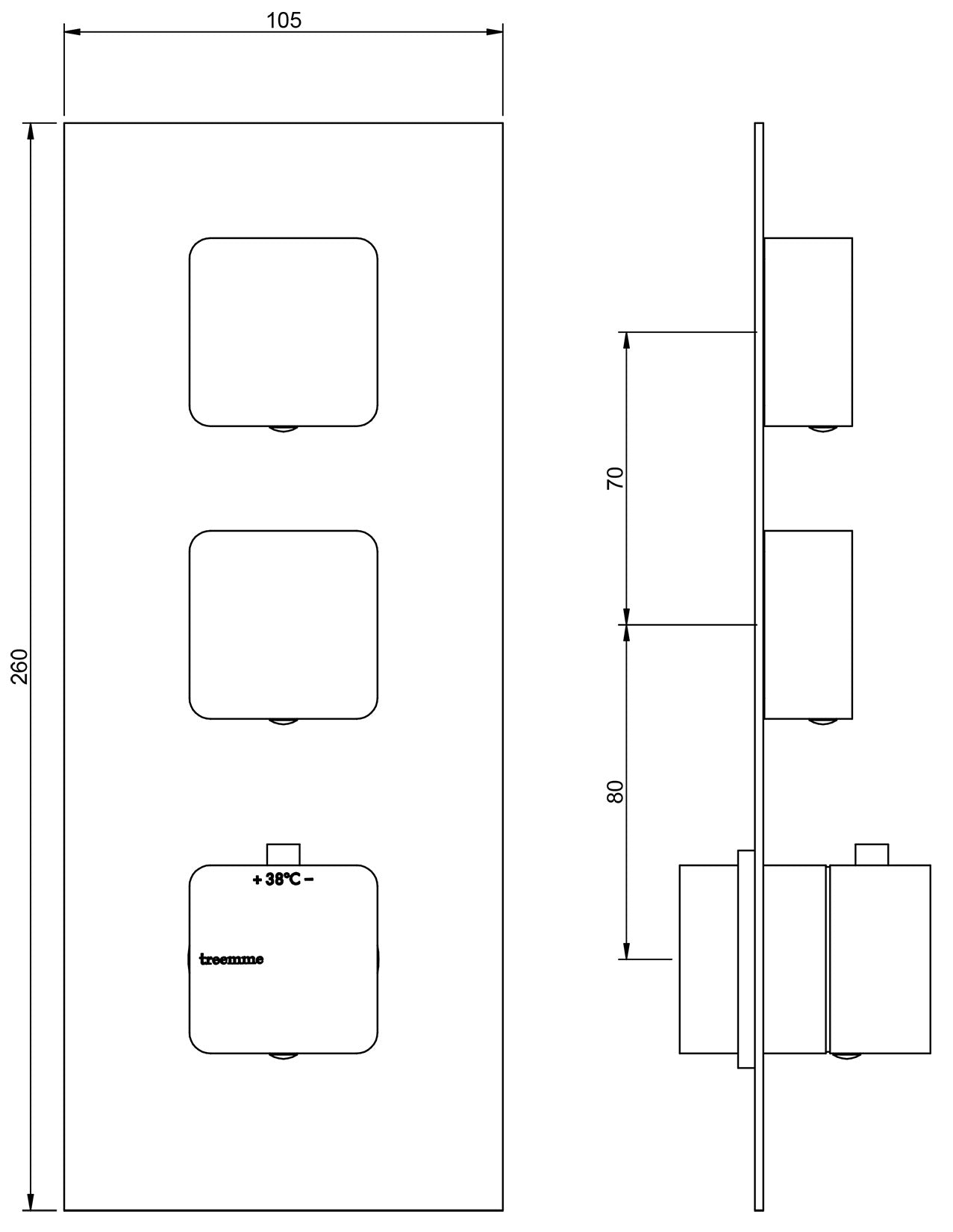 Rubinetterie Treemme 3M Hask RWIT 7286 CC 77 + RWIT 7286 ZZ 30 Miscelatore Termostatico Doccia Incasso Muro 2 Uscite Tre Fori 1 Leva Con Piastra Doppio Orientamento Ottone Cromata Parte Interna Esterna Incluse