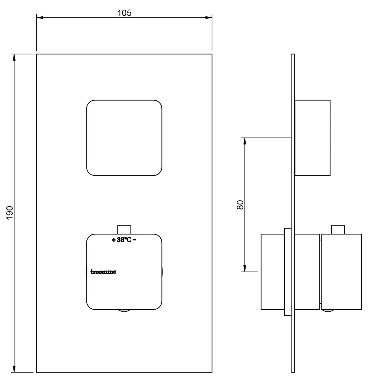 Rubinetterie Treemme 3M Hask RWIT 7287 CC 77 + RWIT 7287 ZZ 30 Miscelatore Termostatico Doccia Incasso Muro 1 Uscita Due Fori 1 Leva Con Piastra Doppio Orientamento Ottone Cromata Parte Interna Esterna Incluse