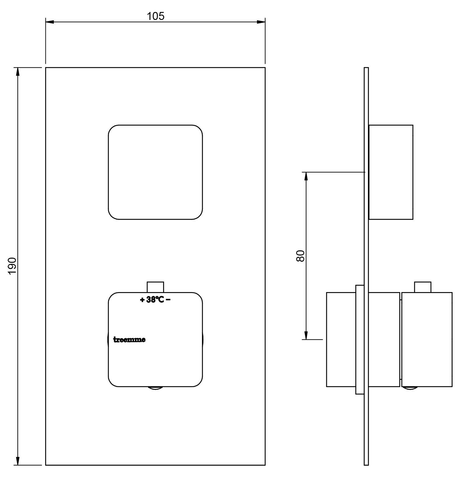 Rubinetterie Treemme 3M Hask RWIT 7287 CC 77 + RWIT 7287 ZZ 30 Miscelatore Termostatico Doccia Incasso Muro 1 Uscita Due Fori 1 Leva Con Piastra Doppio Orientamento Ottone Cromata Parte Interna Esterna Incluse