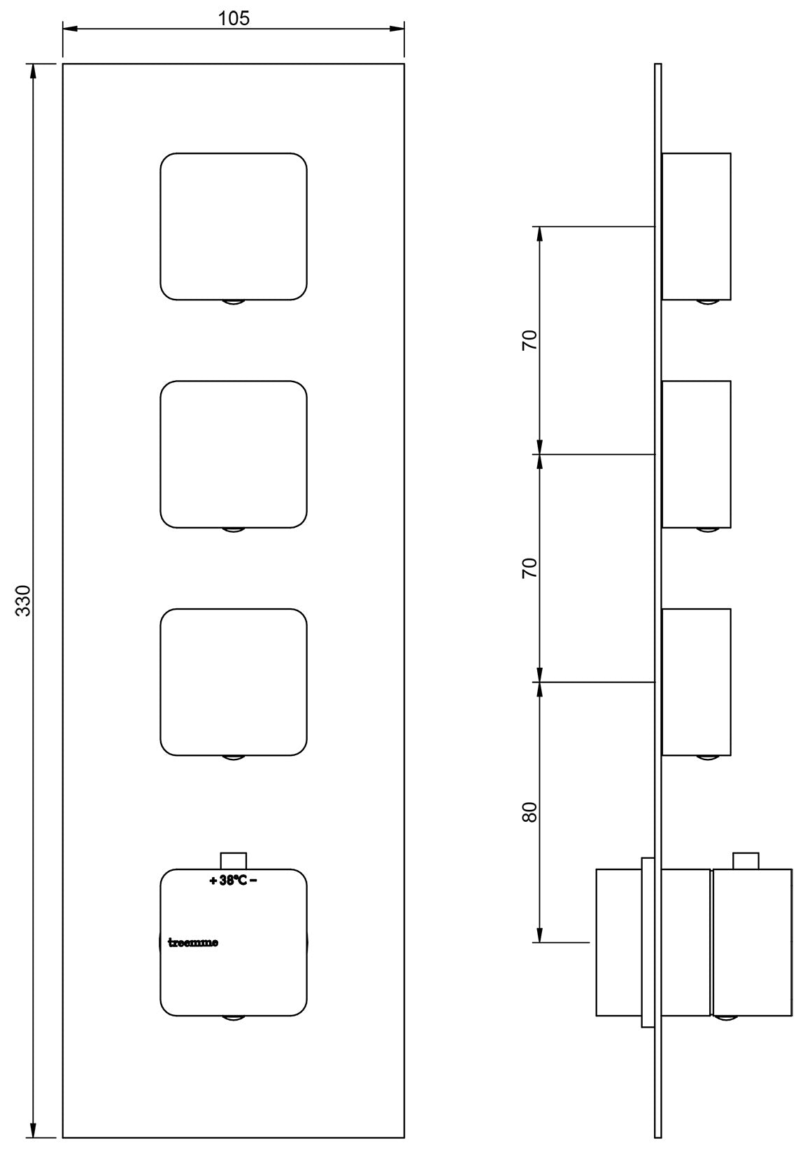 Rubinetterie Treemme 3M Hask RWIT 7294 CC 77 + RWIT 7294 ZZ 30 Miscelatore Termostatico Doccia Incasso Muro 3 Uscite 4 Fori 1 Leva Con Piastra Doppio Orientamento Materiale Ottone Finitura Cromata Parte Interna Esterna Incluse