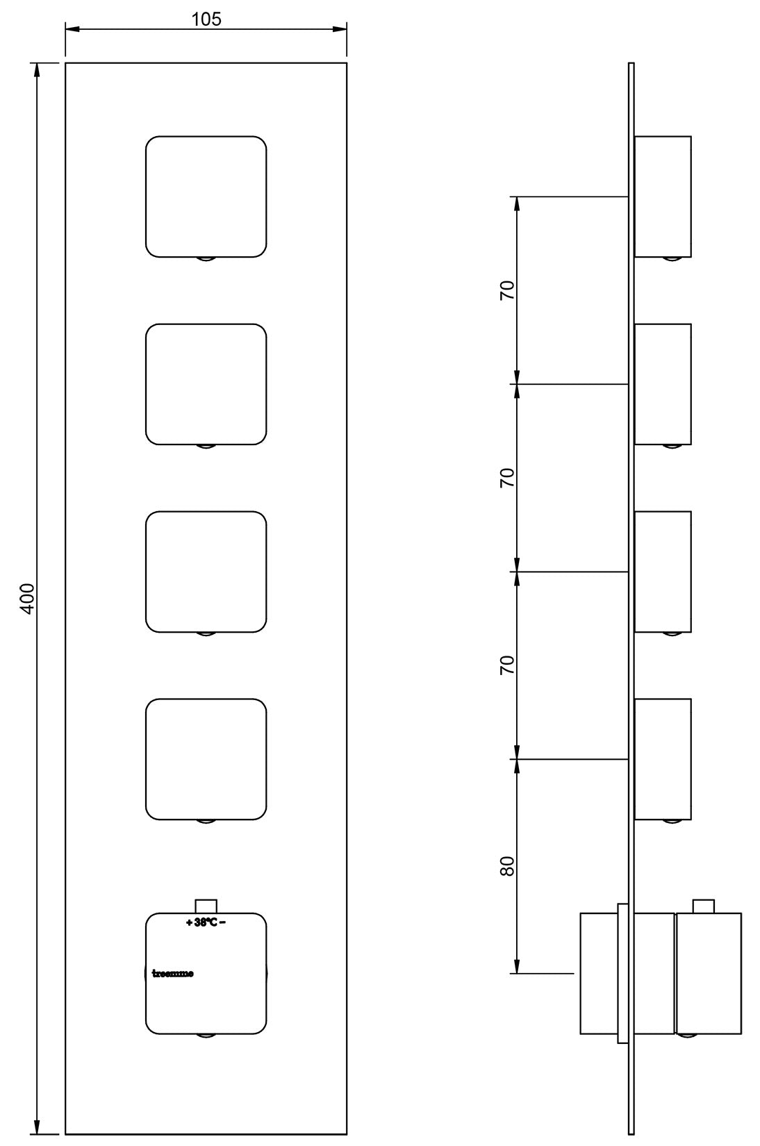 Rubinetterie Treemme 3M Hask RWIT 7297 CC 77 + RWIT 7297 ZZ 30 Miscelatore Termostatico Doccia Incasso Muro 4 Uscite 5 Fori 1 Leva Con Piastra Doppio Orientamento Materiale Ottone Finitura Cromata Parte Interna Esterna Incluse