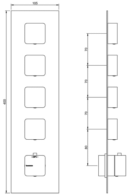 Rubinetterie Treemme 3M Hask RWIT 7297 CC 77 + RWIT 7297 ZZ 30 Miscelatore Termostatico Doccia Incasso Muro 4 Uscite 5 Fori 1 Leva Con Piastra Doppio Orientamento Materiale Ottone Finitura Cromata Parte Interna Esterna Incluse