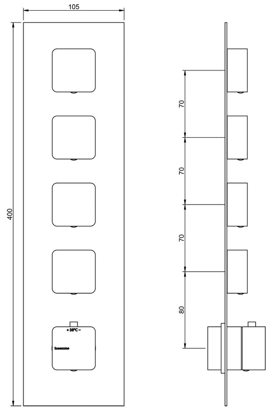 Rubinetterie Treemme 3M Hask RWIT 7297 CC 77 + RWIT 7297 ZZ 30 Miscelatore Termostatico Doccia Incasso Muro 4 Uscite 5 Fori 1 Leva Con Piastra Doppio Orientamento Materiale Ottone Finitura Cromata Parte Interna Esterna Incluse