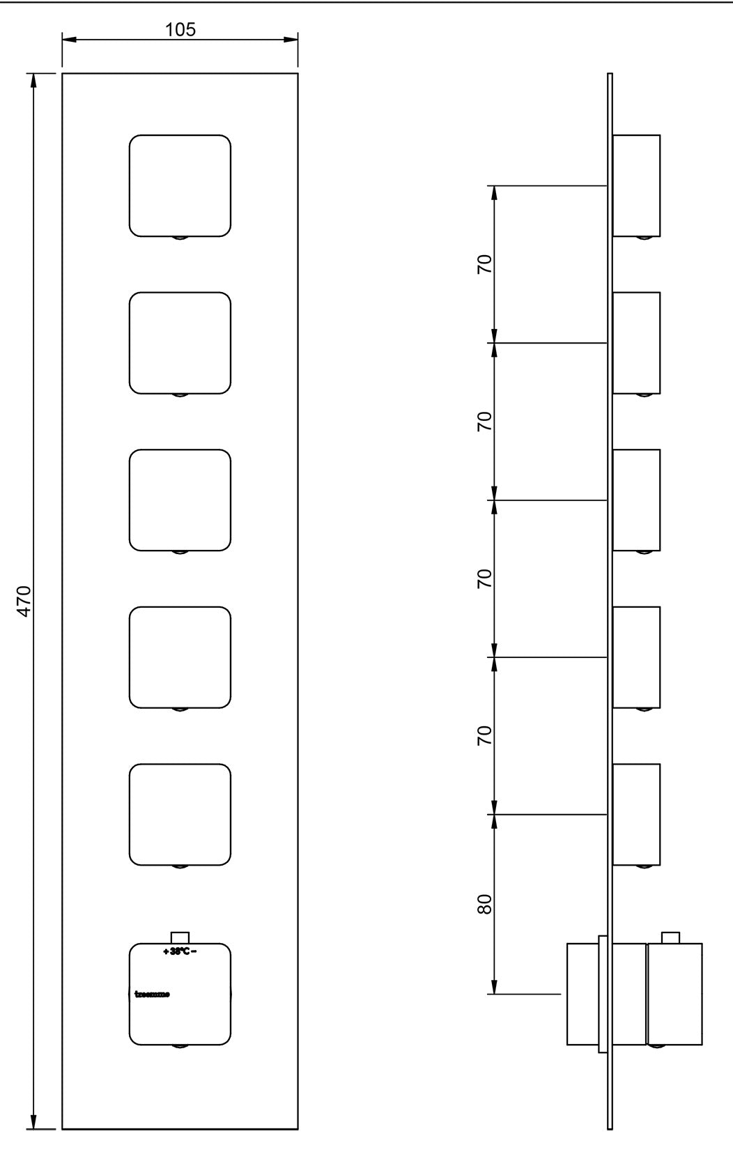 Rubinetterie Treemme 3M Hask RWIT 7298 CC 77 + RWIT 7298 ZZ 30 Miscelatore Termostatico Doccia Incasso Muro 5 Uscite 6 Fori 1 Leva Con Piastra Doppio Orientamento Materiale Ottone Finitura Cromata Parte Interna Esterna Incluse