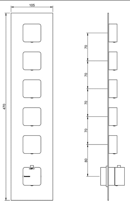 Rubinetterie Treemme 3M Hask RWIT 7298 CC 77 + RWIT 7298 ZZ 30 Miscelatore Termostatico Doccia Incasso Muro 5 Uscite 6 Fori 1 Leva Con Piastra Doppio Orientamento Materiale Ottone Finitura Cromata Parte Interna Esterna Incluse