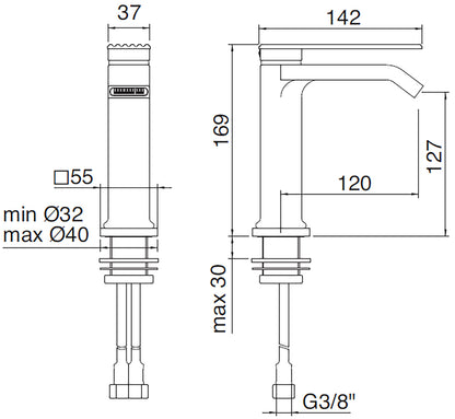 Rubinetterie Treemme 3M Ios IT 2A11 CC RM ZZ Miscelatore Lavabo 127 mm Monocomando Appoggio 1 Leva Monoforo Stile Moderno Altezza 169 mm Lunghezza 142 mm Materiale Ottone Finitura Cromato 