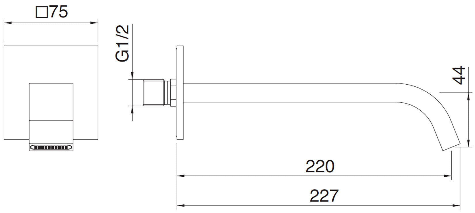 Rubinetterie Treemme 3M Ios IT 2A61 CC ZZ HF Bocca a Muro Per Vasca 220 mm Getto Erogazione Uscita Acqua Installazione Parete Materiale Ottone Finitura Cromata Stile Moderno Monoforo Lunghezza 227 mm Portata Acqua 20 Litri Al Minuto