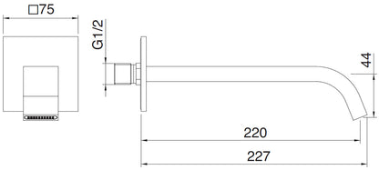 Rubinetterie Treemme 3M Ios IT 2A61 CC ZZ HF Bocca a Muro Per Vasca 220 mm Getto Erogazione Uscita Acqua Installazione Parete Materiale Ottone Finitura Cromata Stile Moderno Monoforo Lunghezza 227 mm Portata Acqua 20 Litri Al Minuto