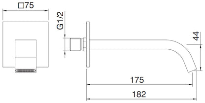 Rubinetterie Treemme 3M Ios IT 2A63 CC ZZ HF Bocca a Muro Per Vasca 175 mm Getto Erogazione Uscita Acqua Installazione Parete Materiale Ottone Finitura Cromata Stile Moderno Monoforo Lunghezza 182 mm Portata Acqua 20 Litri Al Minuto