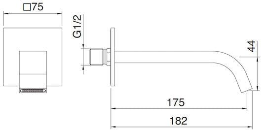 Rubinetterie Treemme 3M Ios IT 2A63 CC ZZ HF Bocca a Muro Per Vasca 175 mm Getto Erogazione Uscita Acqua Installazione Parete Materiale Ottone Finitura Cromata Stile Moderno Monoforo Lunghezza 182 mm Portata Acqua 20 Litri Al Minuto