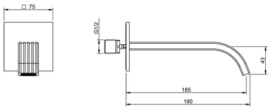 Rubinetterie Treemme 3M Ios IT 2A63 CC ZZ ZZ Bocca Muro 185 mm Getto Erogazione Uscita Acqua Installazione Parete Materiale Ottone Finitura Cromata Stile Moderno Monoforo Lunghezza 190 mm Portata Acqua 6 Litri Al Minuto
