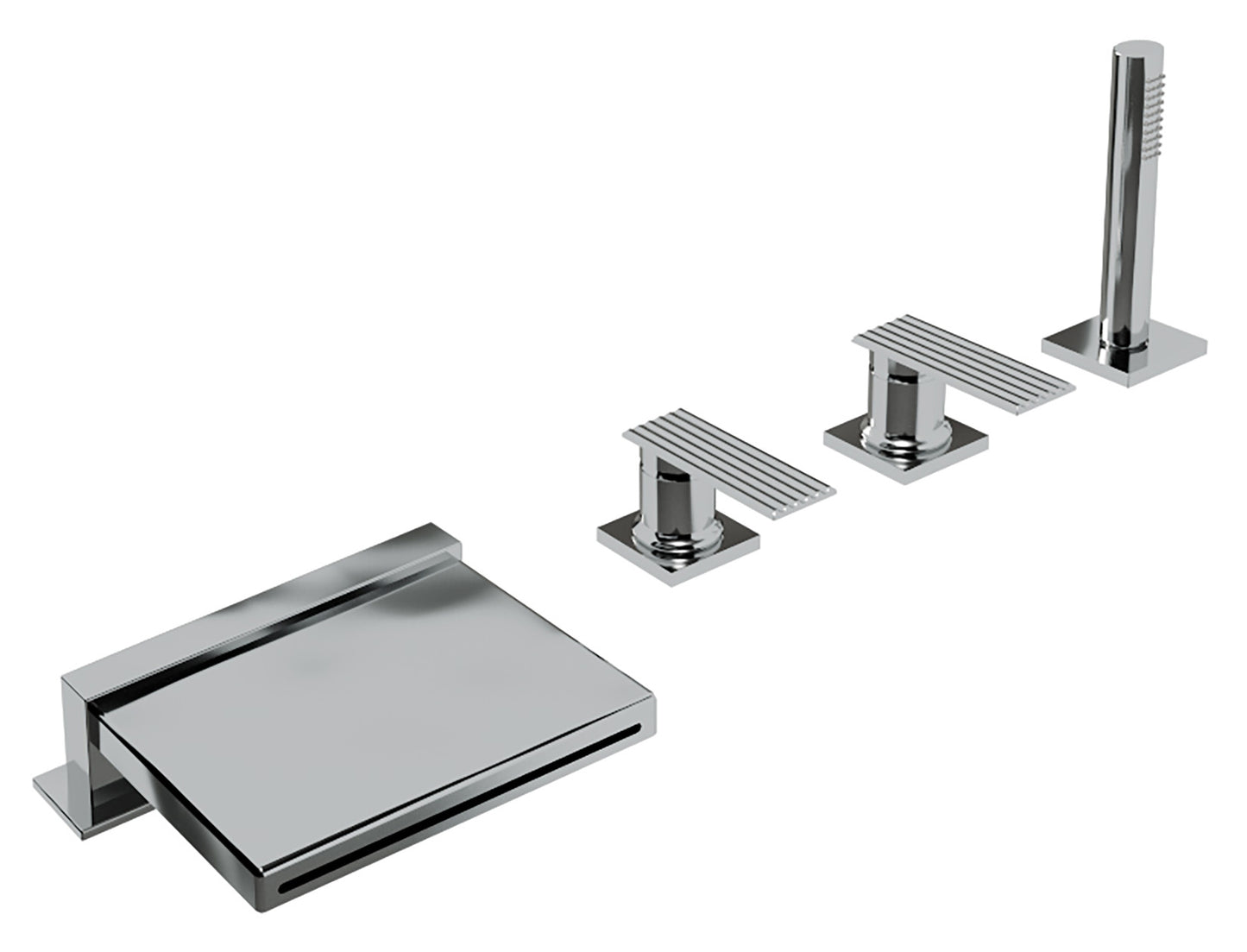 Rubinetterie Treemme 3M Ios IT 2A68 CC RM ZZ Miscelatore Batteria Bordo Vasca Appoggio 4 Fori Meccanico Con Doccetta Estraibile Metallo Flessibile PVC Senza Piastra Ottone Cromata 2 Leve Manopole Stile Moderno