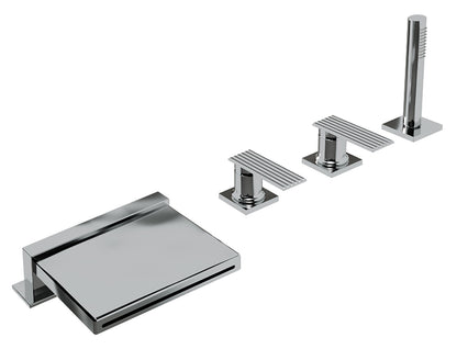 Rubinetterie Treemme 3M Ios IT 2A68 CC RM ZZ Miscelatore Batteria Bordo Vasca Appoggio 4 Fori Meccanico Con Doccetta Estraibile Metallo Flessibile PVC Senza Piastra Ottone Cromata 2 Leve Manopole Stile Moderno