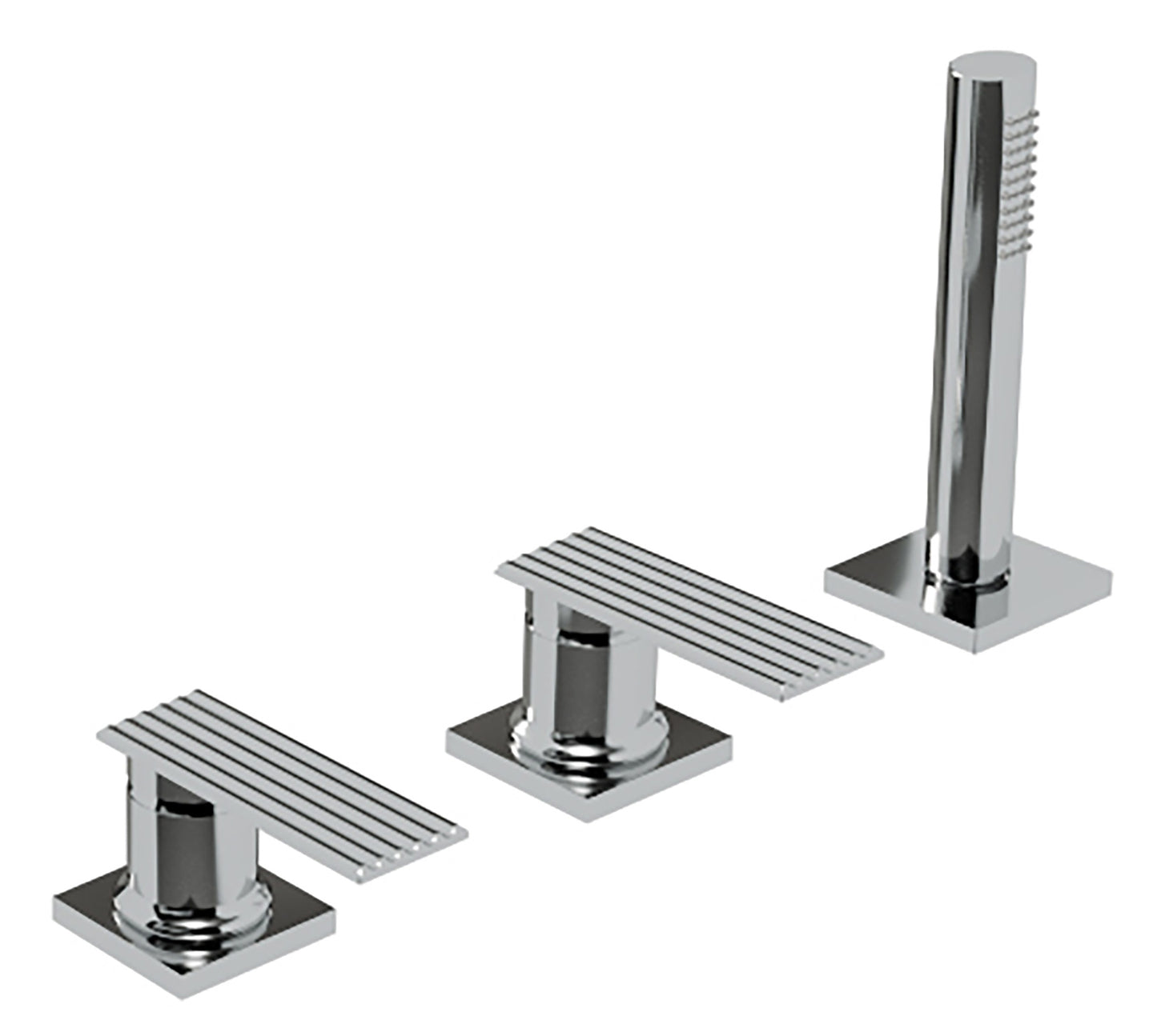 Rubinetterie Treemme 3M Ios IT 2A69 CC RM ZZ Miscelatore Batteria Bordo Vasca Appoggio 3 Fori Senza Bocca Meccanico Con Doccetta Estraibile Metallo Flessibile PVC Senza Piastra Ottone Cromata 2 Leve Manopole Stile Moderno