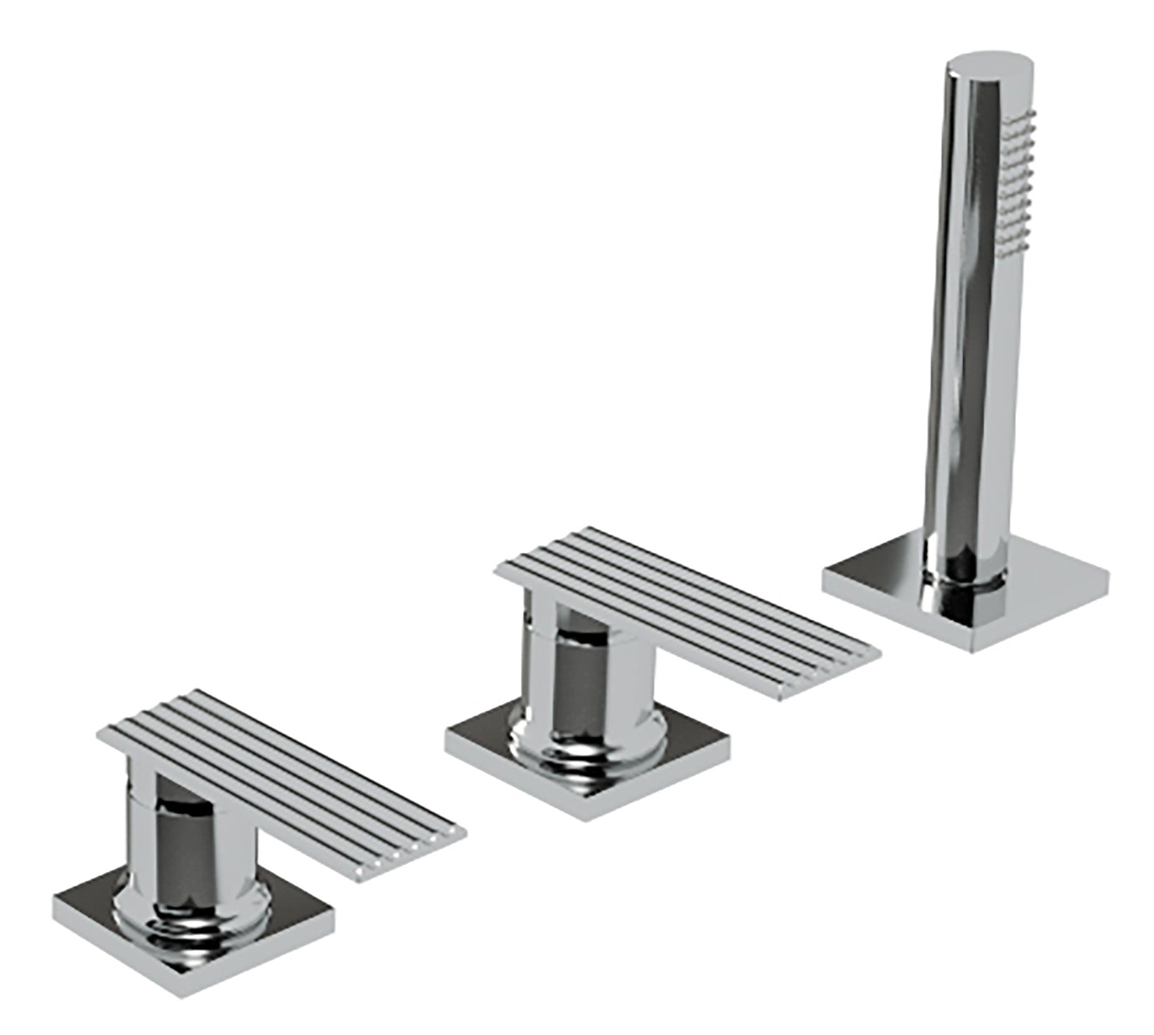 Rubinetterie Treemme 3M Ios IT 2A69 CC RM ZZ Miscelatore Batteria Bordo Vasca Appoggio 3 Fori Senza Bocca Meccanico Con Doccetta Estraibile Metallo Flessibile PVC Senza Piastra Ottone Cromata 2 Leve Manopole Stile Moderno