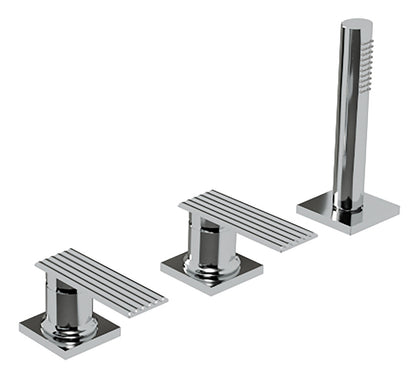 Rubinetterie Treemme 3M Ios IT 2A69 CC RM ZZ Miscelatore Batteria Bordo Vasca Appoggio 3 Fori Senza Bocca Meccanico Con Doccetta Estraibile Metallo Flessibile PVC Senza Piastra Ottone Cromata 2 Leve Manopole Stile Moderno