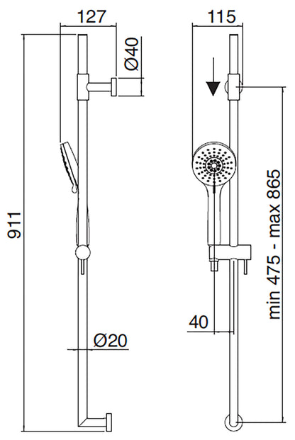 Rubinetterie Treemme 3M Ios Kit Saliscendi Tondo Con Doccetta Tonda In ABS 2 Getti Flessibile in PVC Senza Presa Acqua Finitura Cromata Portata 8 Litri Al Minuto