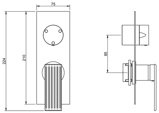 Rubinetterie Treemme 3M Ios RWIT 2AA3 CC 02 + RWIT 22A2 ZZ 01 Miscelatore Monocomando Doccia Incasso Muro Meccanico Deviatore 3 Uscite Con Piastra Verticale Due Fori 1 Manopola Materiale Ottone Finitura Cromata Parte Interna Esterna Incluse