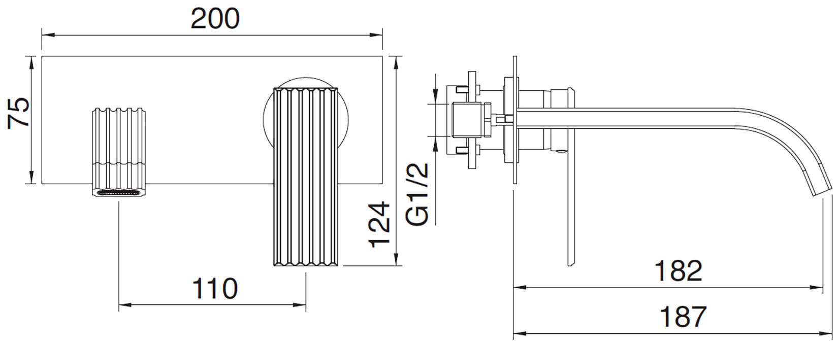 Rubinetterie Treemme 3M Ios RWIT 2AA5 CC 04 + RWIT 51A5 ZZ 01 Miscelatore Lavabo 182 mm Monocomando Incasso a Parete Con Piastra 1 Leva 2 Fori Stile Moderno Lunghezza 187 mm Materiale Ottone Finitura Cromato Parte Interna Esterna Incluse