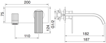 Rubinetterie Treemme 3M Ios RWIT 2AA5 CC 04 + RWIT 51A5 ZZ 01 Miscelatore Lavabo 182 mm Monocomando Incasso a Parete Con Piastra 1 Leva 2 Fori Stile Moderno Lunghezza 187 mm Materiale Ottone Finitura Cromato Parte Interna Esterna Incluse