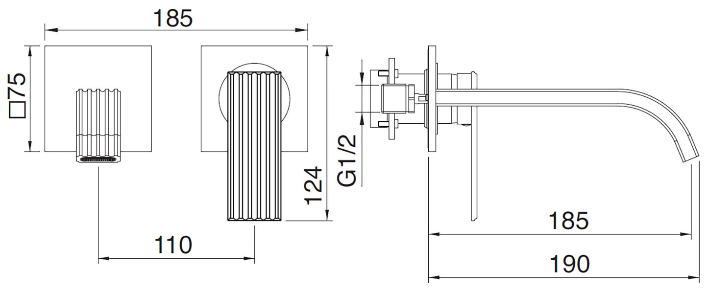 Rubinetterie Treemme 3M Ios RWIT 2AC5 CC 04 + RWIT 51A5 ZZ 01 Miscelatore Lavabo 185 mm Monocomando Incasso a Parete Senza Piastra 1 Leva 2 Fori Stile Moderno Lunghezza 190 mm Materiale Ottone Finitura Cromato Parte Interna Esterna Incluse