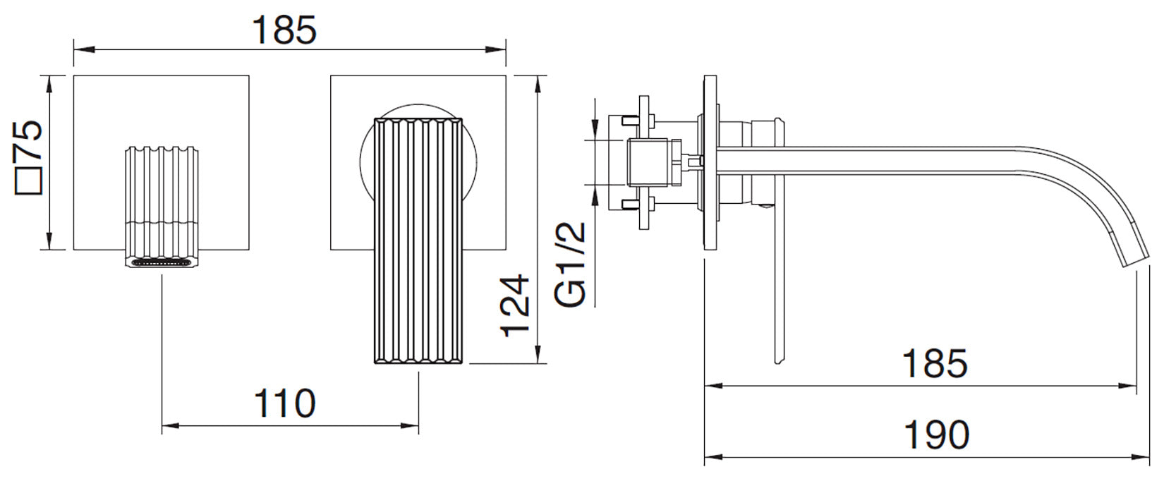 Rubinetterie Treemme 3M Ios RWIT 2AC5 CC 04 + RWIT 51A5 ZZ 01 Miscelatore Lavabo 185 mm Monocomando Incasso a Parete Senza Piastra 1 Leva 2 Fori Stile Moderno Lunghezza 190 mm Materiale Ottone Finitura Cromato Parte Interna Esterna Incluse