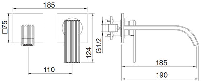 Rubinetterie Treemme 3M Ios RWIT 2AC5 CC 04 + RWIT 51A5 ZZ 01 Miscelatore Lavabo 185 mm Monocomando Incasso a Parete Senza Piastra 1 Leva 2 Fori Stile Moderno Lunghezza 190 mm Materiale Ottone Finitura Cromato Parte Interna Esterna Incluse