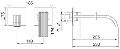 Rubinetterie Treemme 3M Ios RWIT 2AC6 CC 04 + RWIT 51A5 ZZ 01 Miscelatore Lavabo 225 mm Monocomando Incasso a Parete Senza Piastra 1 Leva 2 Fori Stile Moderno Lunghezza 230 mm Materiale Ottone Finitura Cromato Parte Interna Esterna Incluse
