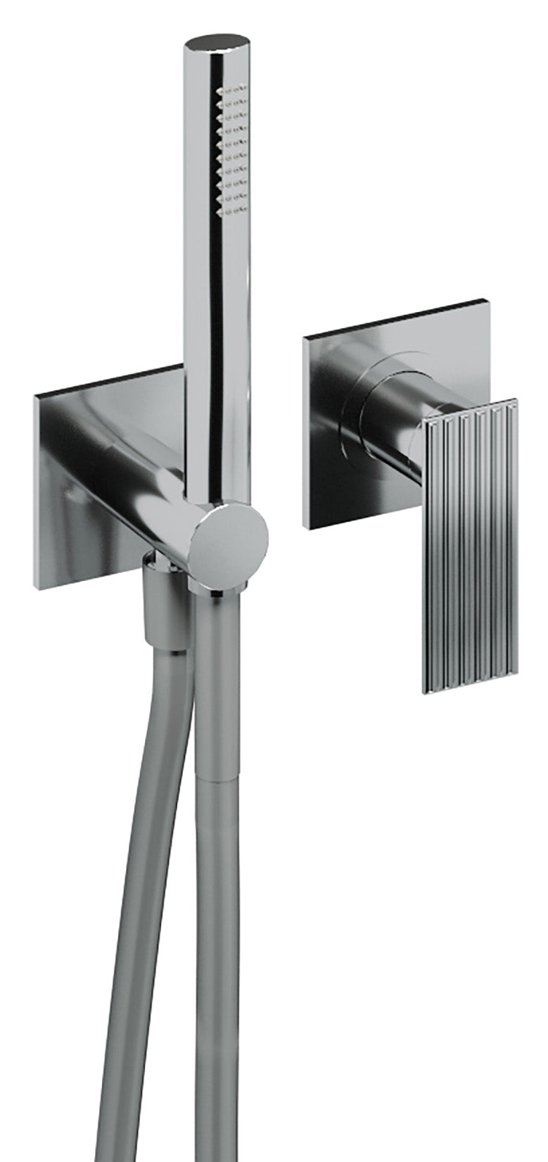 Rubinetterie Treemme 3M Ios RWIT 2AD4 CC 01 + RWIT 51A5 ZZ 01 Miscelatore Doccia Incasso Meccanico Parete Doccetta Flessibile Forma Tonda Quadra 2 Fori Monocomando 1 Leva 1 Via Materiale Ottone Finitura Cromata Stile Moderno Parte Interna Esterna Incluse