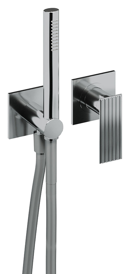 Rubinetterie Treemme 3M Ios RWIT 2AD4 CC 01 + RWIT 51A5 ZZ 01 Miscelatore Doccia Incasso Meccanico Parete Doccetta Flessibile Forma Tonda Quadra 2 Fori Monocomando 1 Leva 1 Via Materiale Ottone Finitura Cromata Stile Moderno Parte Interna Esterna Incluse