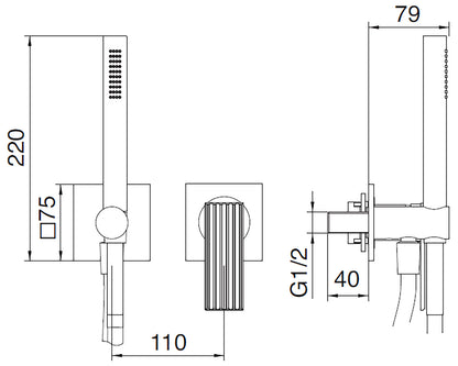 Rubinetterie Treemme 3M Ios RWIT 2AD4 CC 01 + RWIT 51A5 ZZ 01 Miscelatore Doccia Incasso Meccanico Parete Doccetta Flessibile Forma Tonda Quadra 2 Fori Monocomando 1 Leva 1 Via Materiale Ottone Finitura Cromata Stile Moderno Parte Interna Esterna Incluse