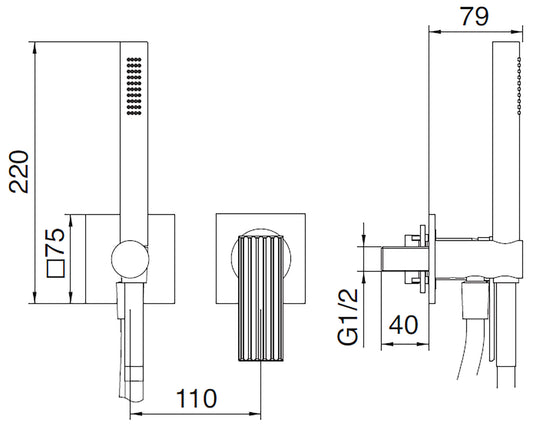 Rubinetterie Treemme 3M Ios RWIT 2AD4 CC 01 + RWIT 51A5 ZZ 01 Miscelatore Doccia Incasso Meccanico Parete Doccetta Flessibile Forma Tonda Quadra 2 Fori Monocomando 1 Leva 1 Via Materiale Ottone Finitura Cromata Stile Moderno Parte Interna Esterna Incluse