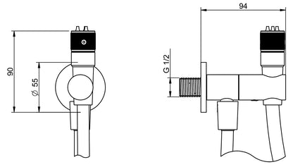 Rubinetterie Treemme 3M Ios RWIT 6565 CC 05 Idroscopino Per WC Con Doccetta Stilo Rotonda in Metallo Girevole ON / OFF Flessibile in PVC 1 Metro Materiale Ottone Finitura Cromato