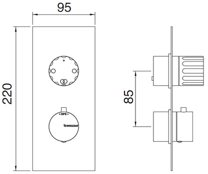 Rubinetterie Treemme 3M Ios RWIT 8A46 CC 60 + RWIT 8A46 ZZ 20 Miscelatore Doccia Incasso Muro Termostatico Deviatore 2 Uscite Con Piastra Due Fori 1 Manopola Materiale Ottone Finitura Cromata Parte Interna Esterna Incluse