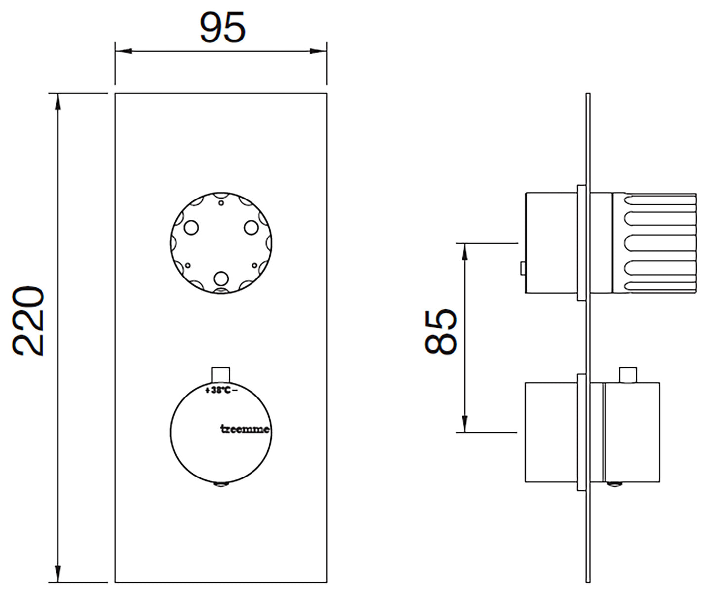 Rubinetterie Treemme 3M Ios RWIT 8A72 CC 60 + RWIT 8A46 ZZ 20 Miscelatore Doccia Incasso Muro Termostatico Deviatore 3 Uscite Con Piastra Due Fori 1 Manopola Materiale Ottone Finitura Cromata Parte Interna Esterna Incluse